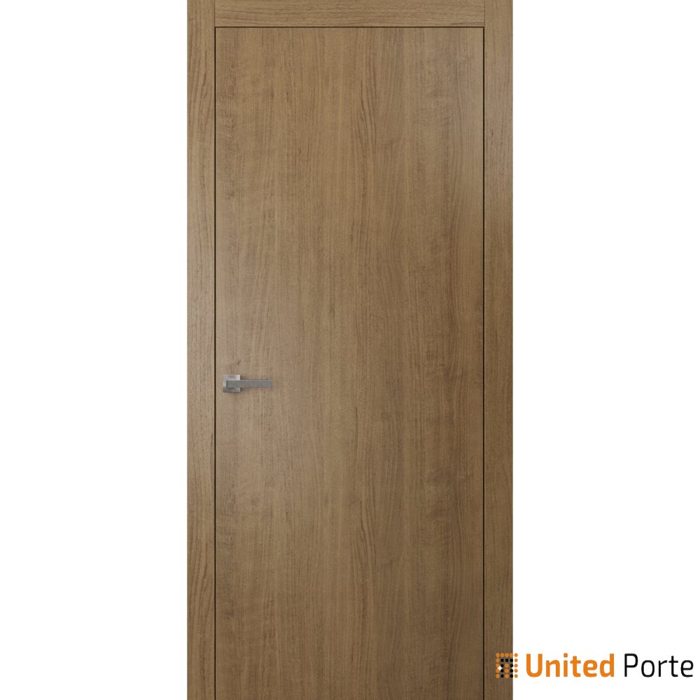 Modern Solid Interior Door with Handle | Planum 0010 Smoky Walnut 32" x 80" | Single Regural Panel Frame Trims | Bathroom Bedroom Sturdy Doors