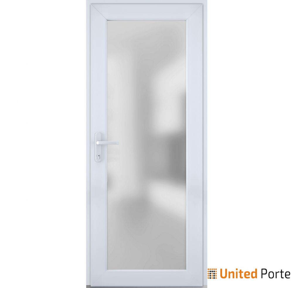 Front Exterior Prehung FiberGlass Door Frosted Glass / Manux 8102 White Silk / Office Commercial and Residential Doors Entrance Patio Garage-W30" x H80"-Right-hand Inswing