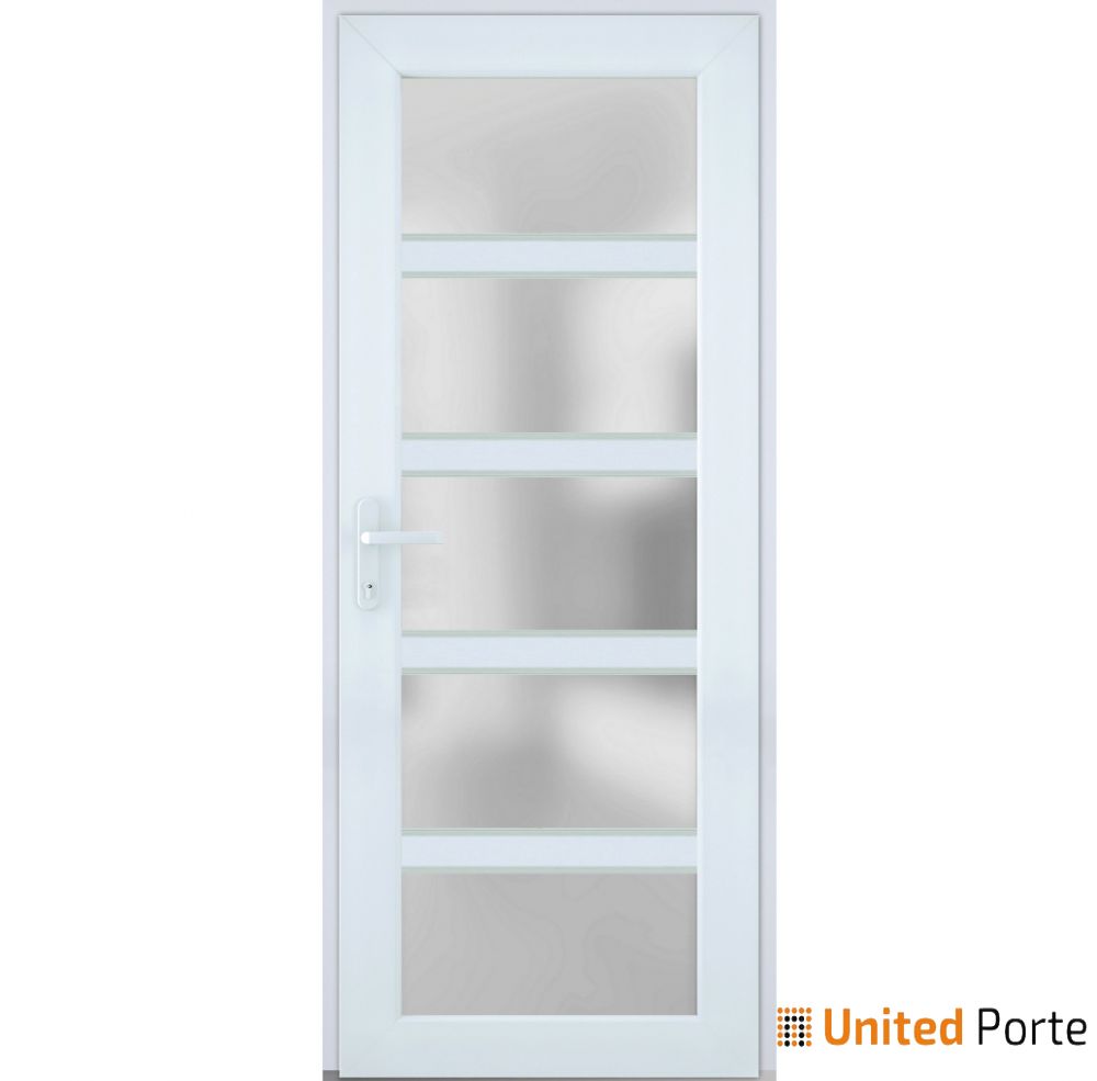 Front Exterior Prehung FiberGlass Door Frosted Glass / Manux 8002 White Silk / Office Commercial and Residential Doors Entrance Patio Garage-W30" x H80"-Right-hand Inswing