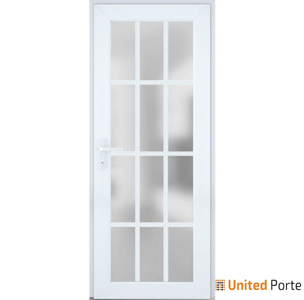 Front Exterior Prehung FiberGlass Door Frosted Glass / Manux 8312 White Silk / Office Commercial and Residential Doors Entrance Patio Garage-W36" x H80"-Right-hand Inswing