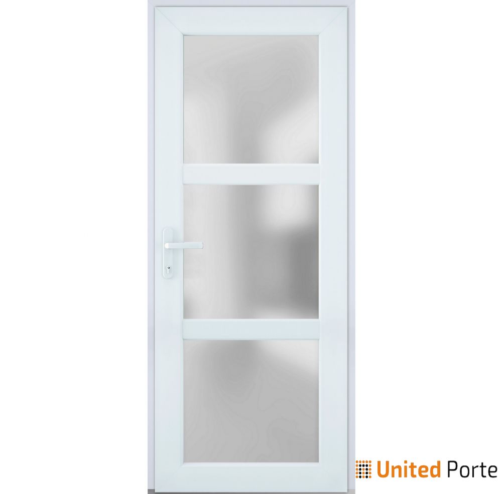 Front Exterior Prehung FiberGlass Door Frosted Glass / Manux 8552 White Silk / Office Commercial and Residential Doors Entrance Patio Garage-W30" x H80"-Right-hand Inswing