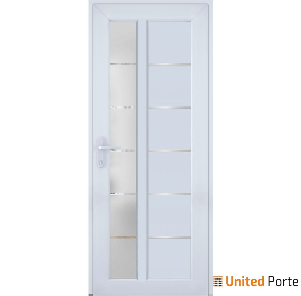 Front Exterior Prehung FiberGlass Door Frosted Glass / Manux 8088 White Silk / Office Commercial and Residential Doors Entrance Patio Garage-W30" x H80"-Right-hand Inswing