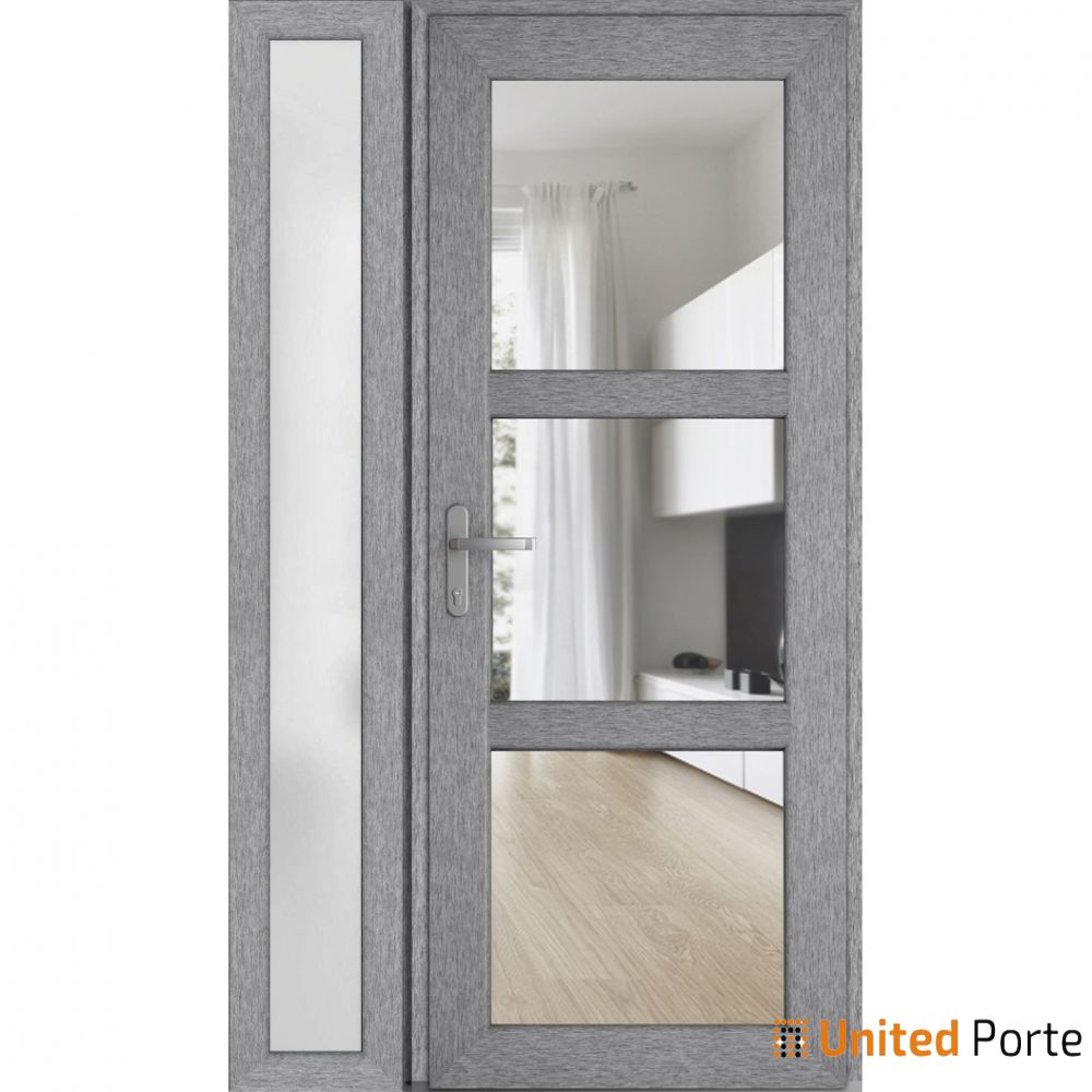 Front Exterior Prehung FiberGlass Door Clear Glass See-through / Manux 8555 Grey Ash Clear Glass / Side Exterior Window /  Office Commercial and Residential Doors Entrance Patio Garage-W36+12" x H80"-Right-hand Inswing