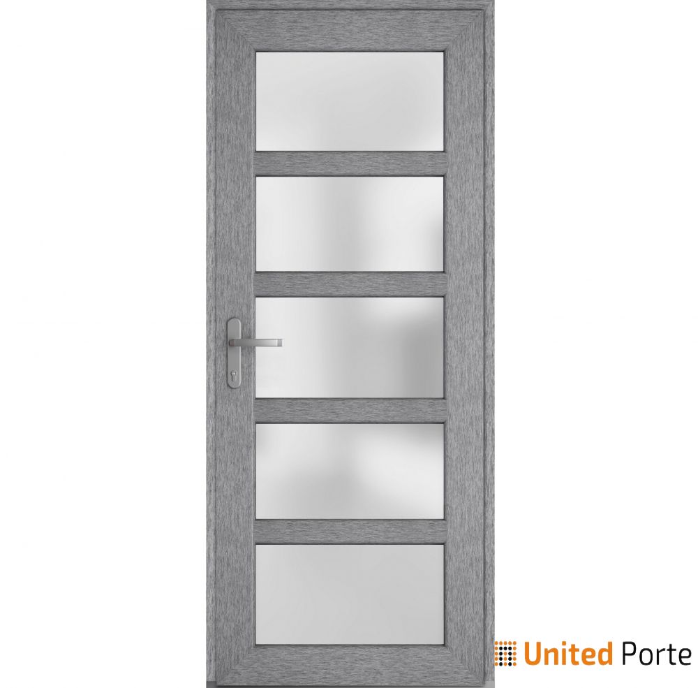 Front Exterior Prehung FiberGlass Door Frosted Glass / Manux 8002 Grey Ash / Office Commercial and Residential Doors Entrance Patio Garage-W36" x H80"-Right-hand Inswing