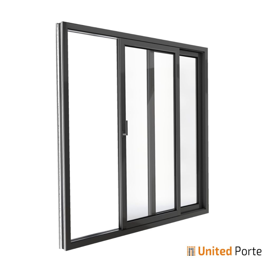 Patio Exterior Metal-Plastic Sliding Doors / Patio 8166 Matte Black 64" x 80" Left active door / Tempered Clear Glass Bypass Door