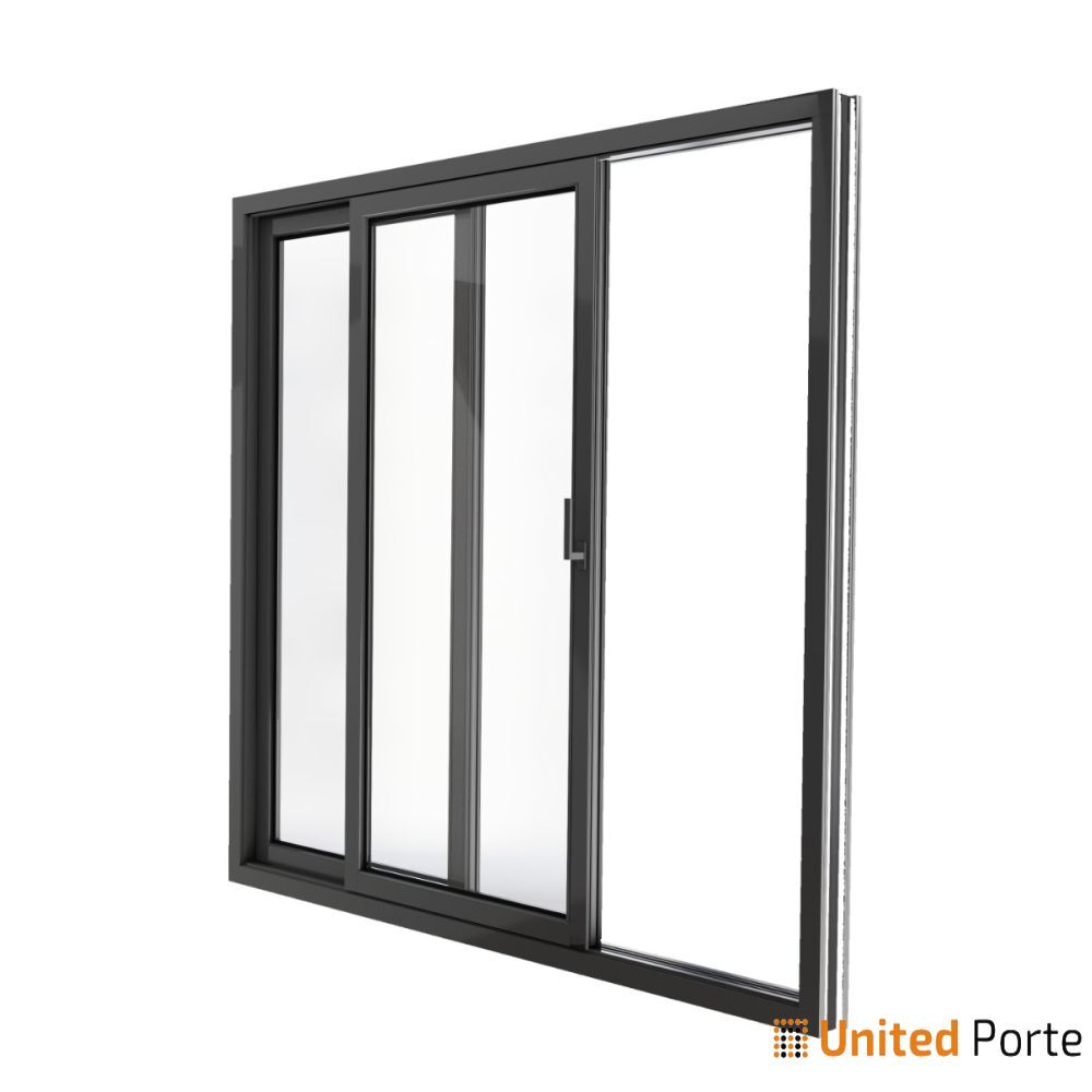 Patio Exterior Metal-Plastic Sliding Doors / Patio 8166 Matte Black 64" x 80" Right active door / Tempered Clear Glass Bypass Door